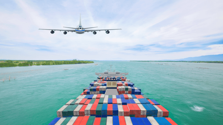 Plane over containers